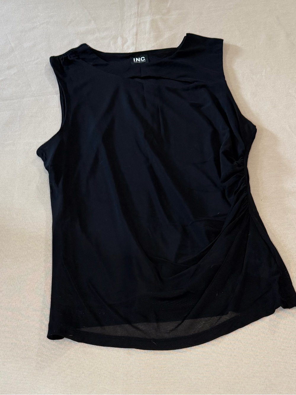 INC International Concepts Black Ruched Side Sleeveless Tank